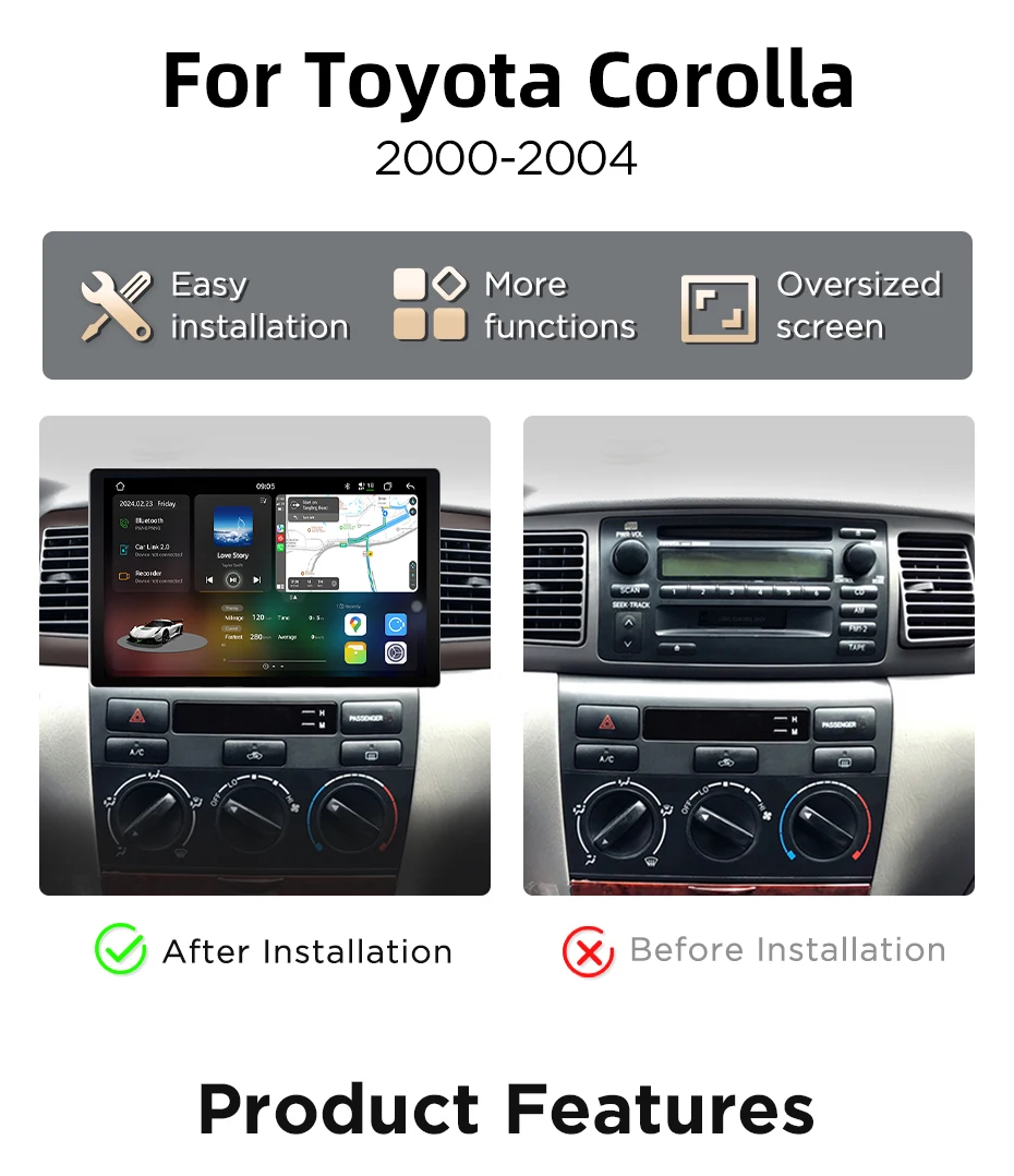 Autoradio android per toyota corolla 2000-2004 con gps e 5g_voghion.com