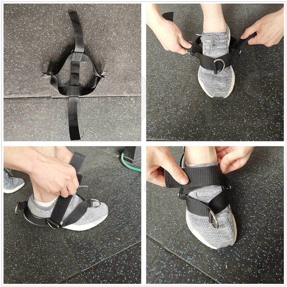 Cable Machine Attachment Double D Row Handles Tricep Rope Stretcher Nylon Strap Foot Stretcher