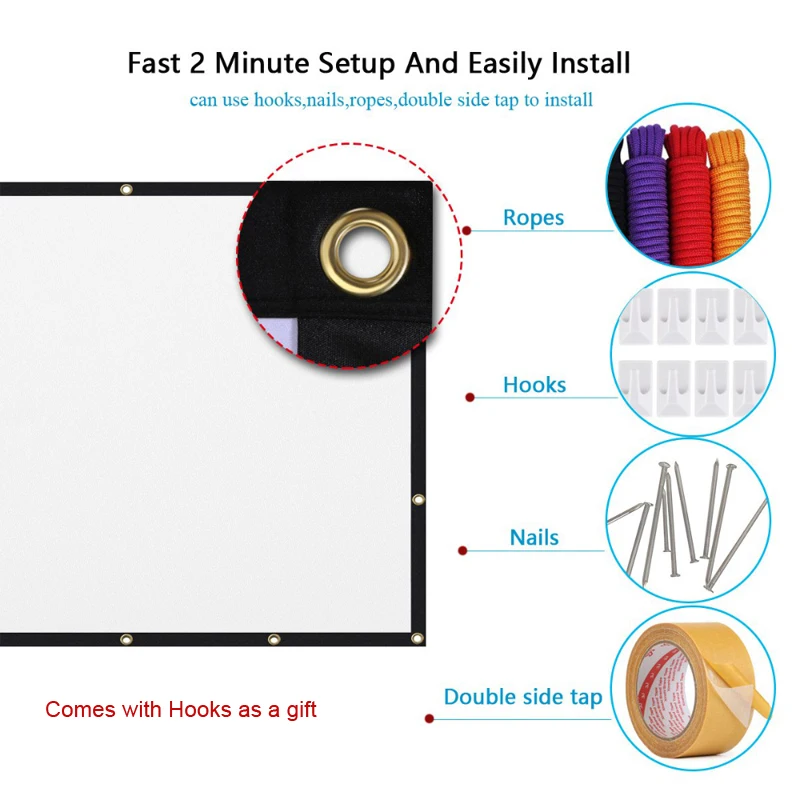 Yovanxer Projector Screen Portable HD Foldable for Home Theater Outdoor Indoor Double Side Projection Curtain Polyester