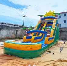 pink cheap inflatable water slide with pool for kid's palm tree inflatable water slide for kindergarten