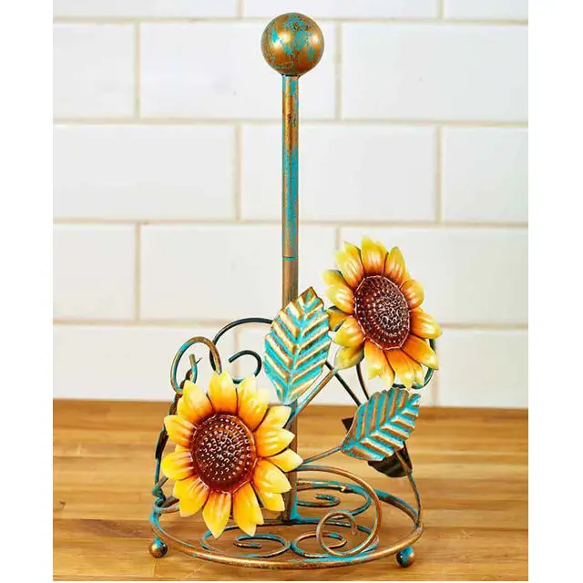 Collections Etc Metal Sunflower Paper Towel Holder, Yellow