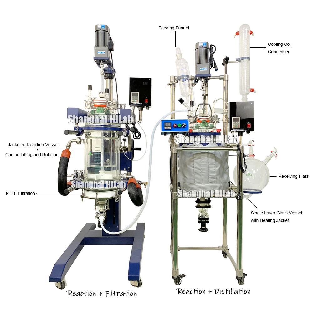 HJLab Nutsche Filter Jacketed Glass Reactor for Reaction Filtration Distillation Condensation