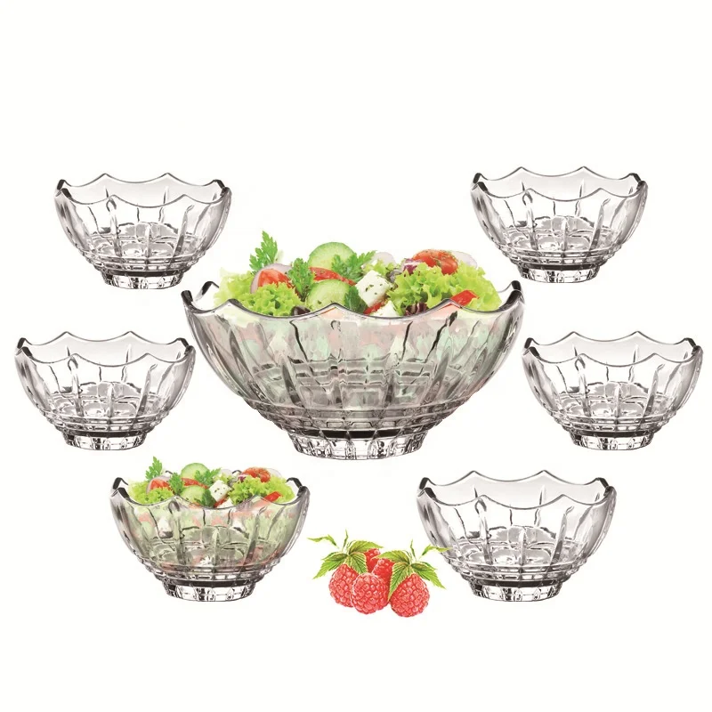 Exclusive Embossing 7PCS Glass Salad Foods Mixing Serving Bowls