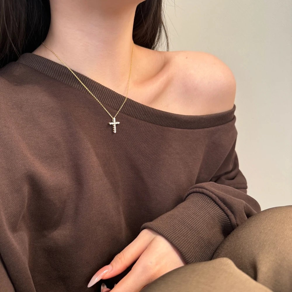 KAKODIY Classic Design Exquisite Fashion 925 Sterling Silver Chain Buckle Dazzling 5A Zirconia Cross Pendant Necklace for Women detail 3