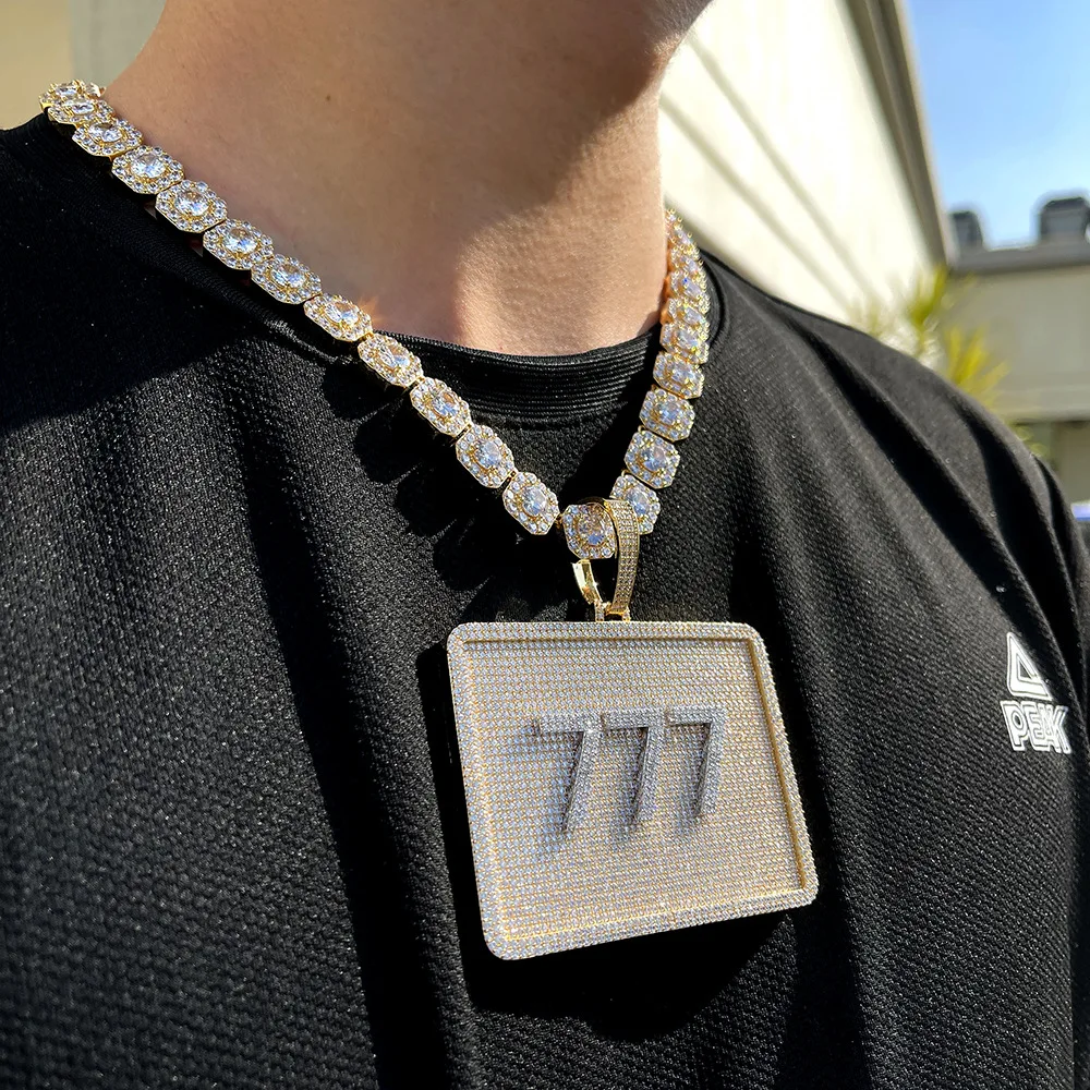 Customizable Name Letters Men Hip Hop 8cm Rectangle Full Iced CZ Diamond Pendant Necklace Big Size Link Chain