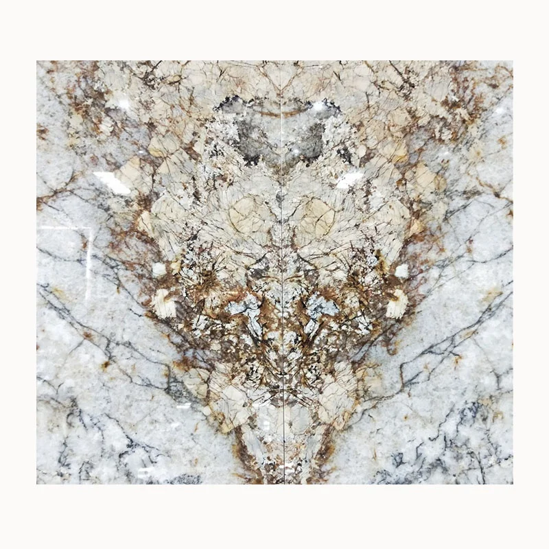 Luksus Alpinus beige og hvid eksotisk granit – bogmatchet plade til baggrundsdækning for villaer – designprojekt