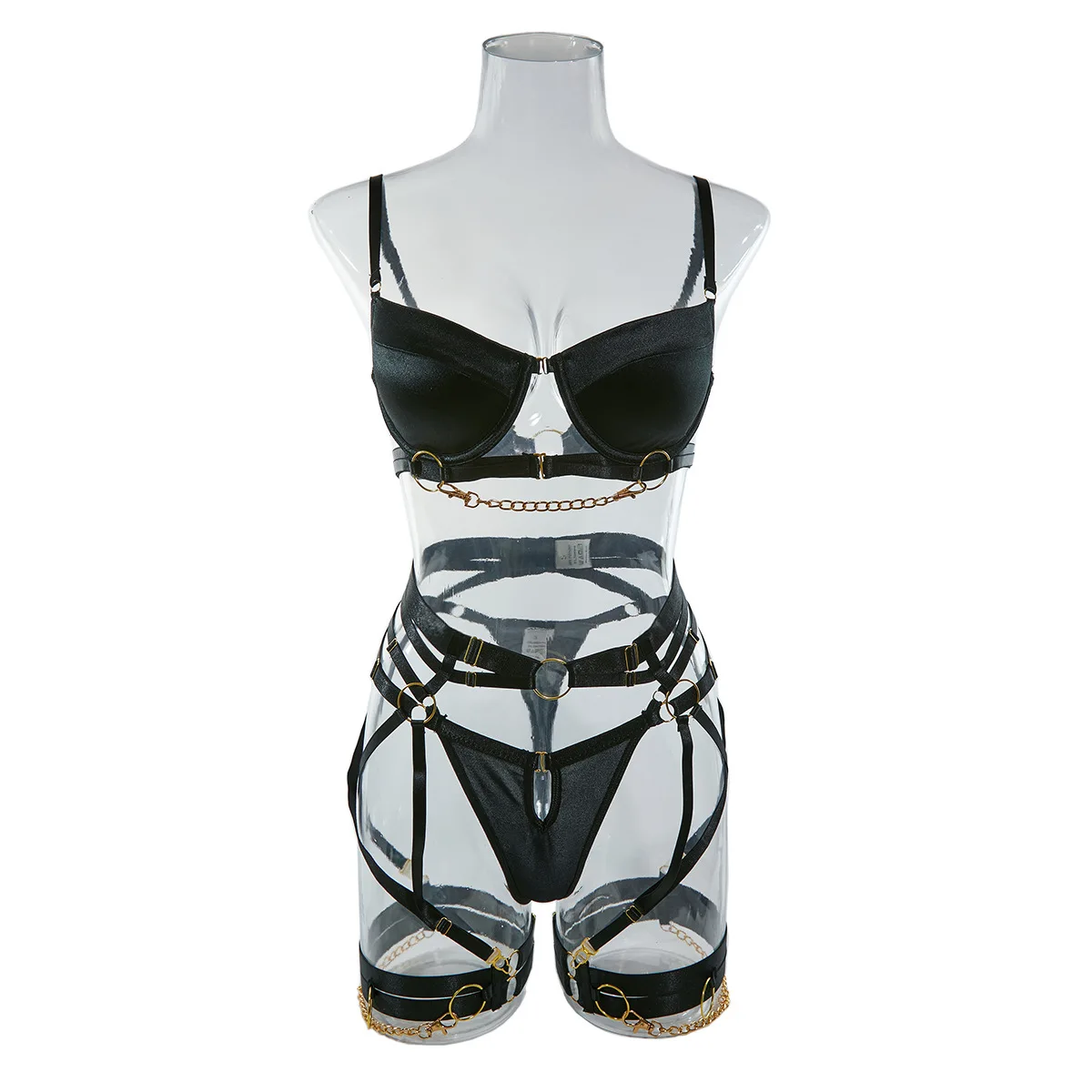 New European American Metal Punk Style Complex Craft Sexy Body Shaping  Underwear 4-piece Lingerie Set 2803