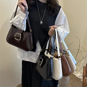 New Trendy Solid Color PU Leather Handbag for Women Casual Crossbody Shoulder Bag