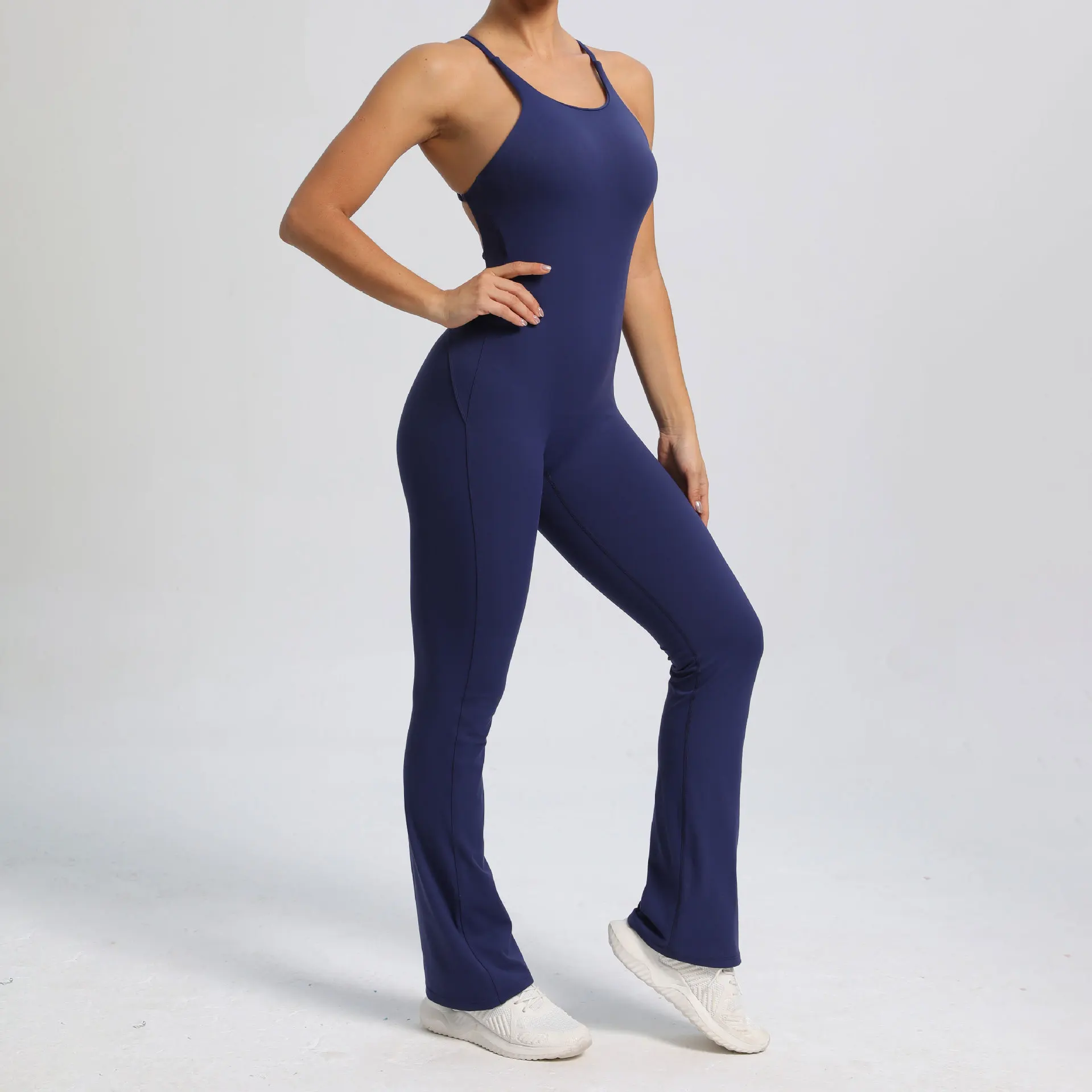 Women New High Quality Long Length Hollow Back Soft Quick Dry Scrunch Back Yoga one piece Jumpsuit Gym Fitness Sets For Adults supplier