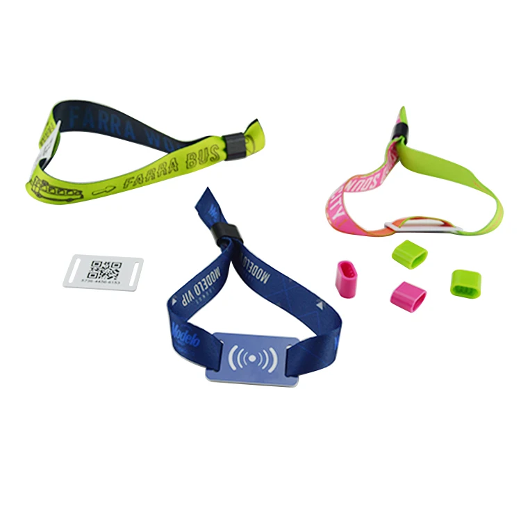 Promotional Adjustable  QR Code Event Bracelet RFID  NFC NTAG213 Woven Sports Wristband  EV1 Fabric Bracelet