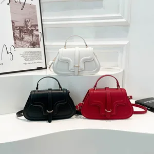 New Early Spring Women's Fashion Handbag Solid Color Retro Shoulder Crossbody Bag Red