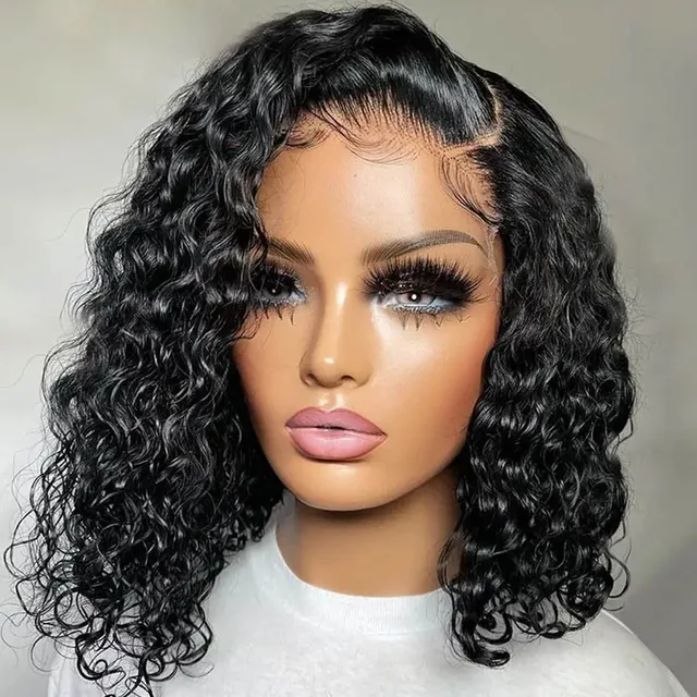 Short Curly Wet And Wavy Water Wave Bob Wig Malaysian Lace Front Human Hair Wigs For Women 13x4 Lace Frontal Wig 180%