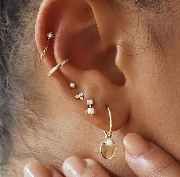 18K Gold Vermeil Freshwater White Pearl Stud Earrings in 925 Sterling Silver for Women