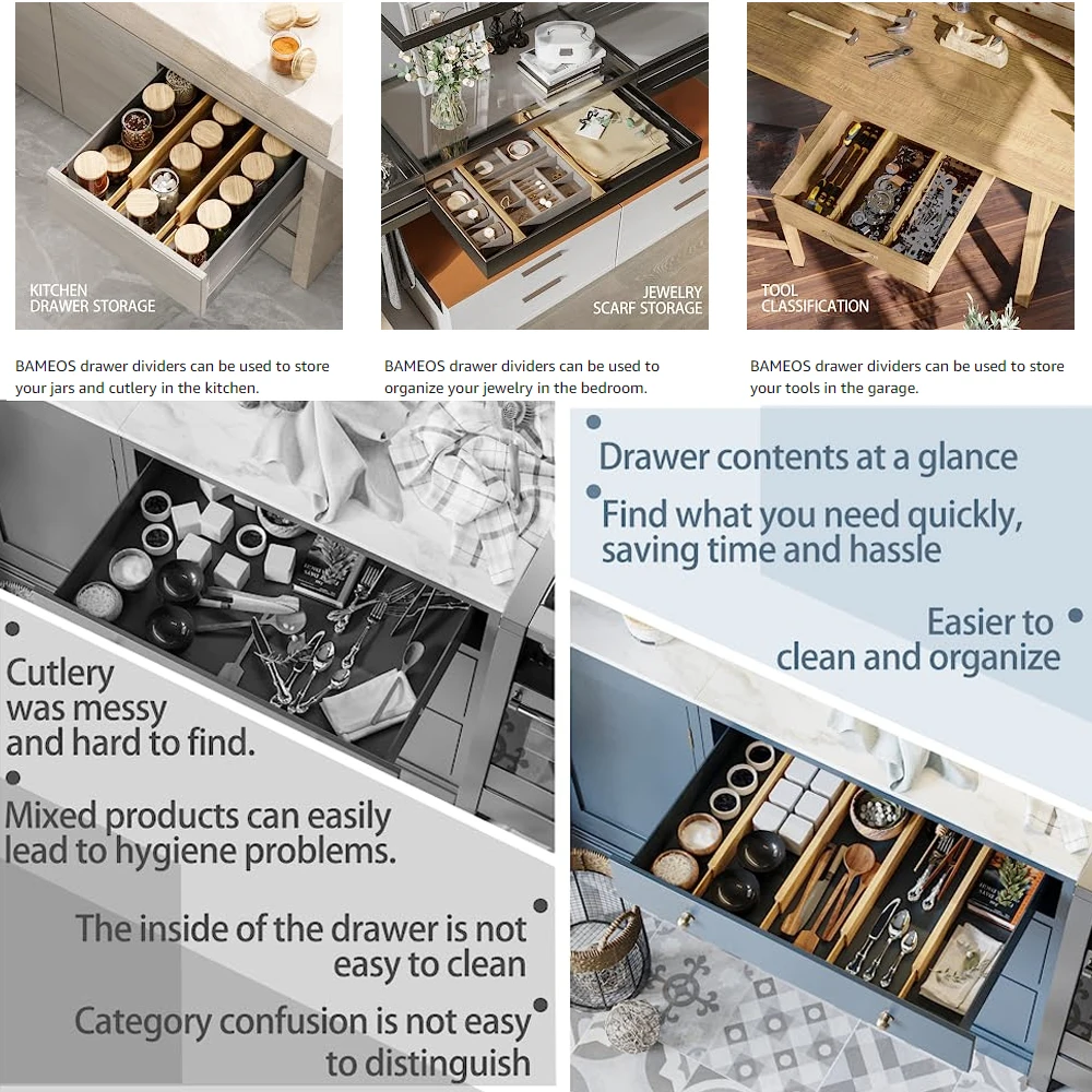 Expandable Bamboo Drawer Dividers Organizer Set Of 4 With 6 Mini