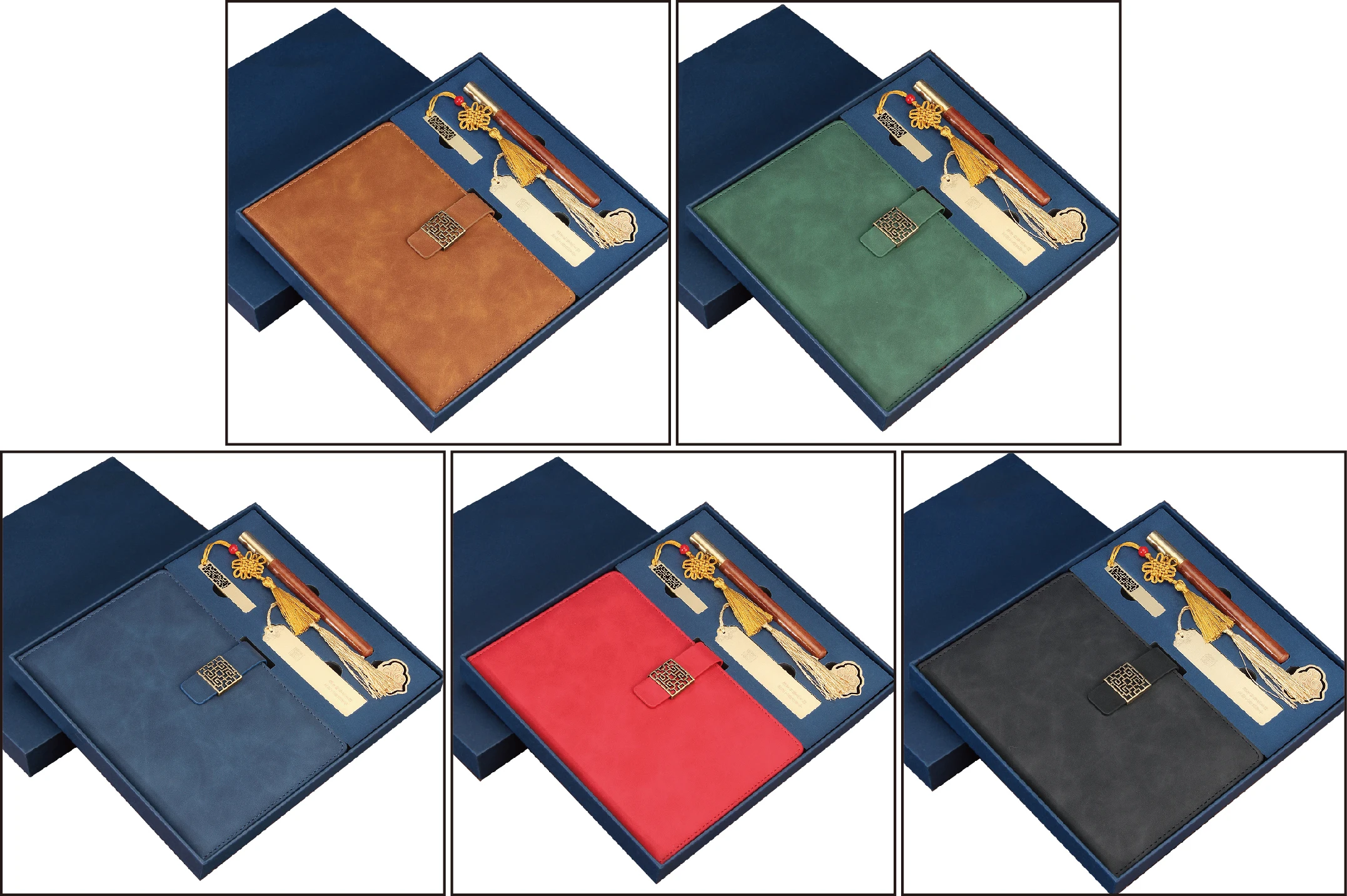 New Arrival Color Logo Diary A5 Plan Notebook High-End Chinese Style Leather Notepad Gift Set Journal Set