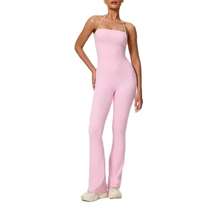 Women's Casual Micro Flare Gym Jumpsuit Fitness Yoga Wear Bodysuit Hip Lift Sports Breathable Quick Dry Sweat-Wicking Plus Size