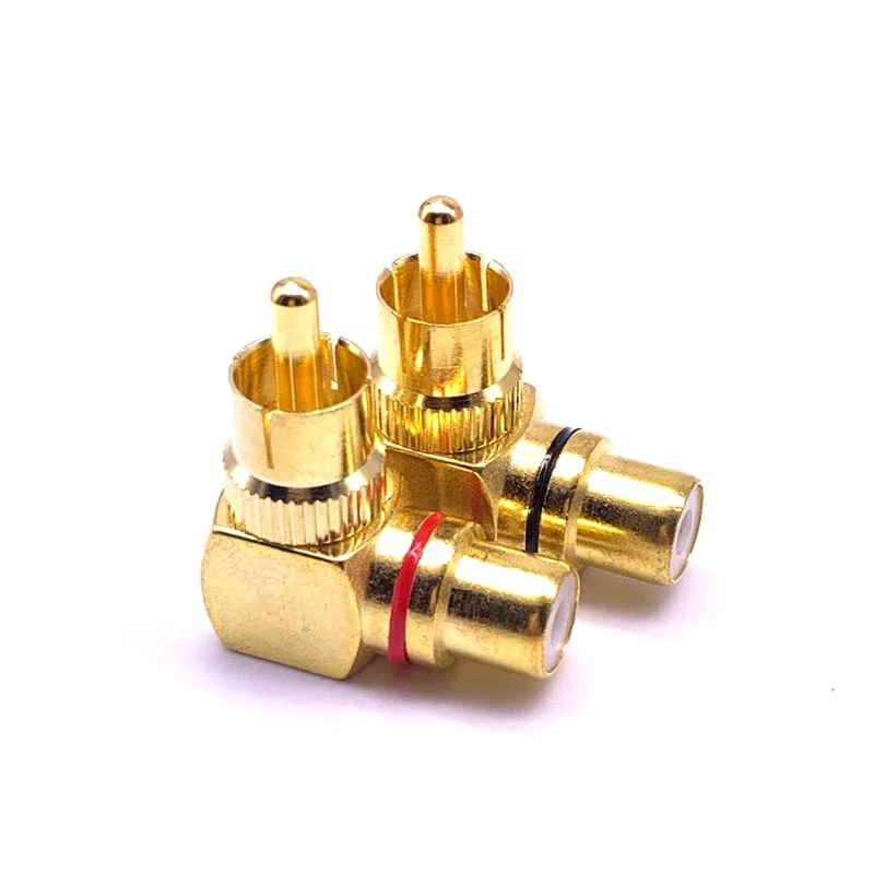 RCA Right Angle Male to Female Gold-Plated Brass Banana Connector 90 Degree AV Audio Adapters Cable Plug Butt Cap