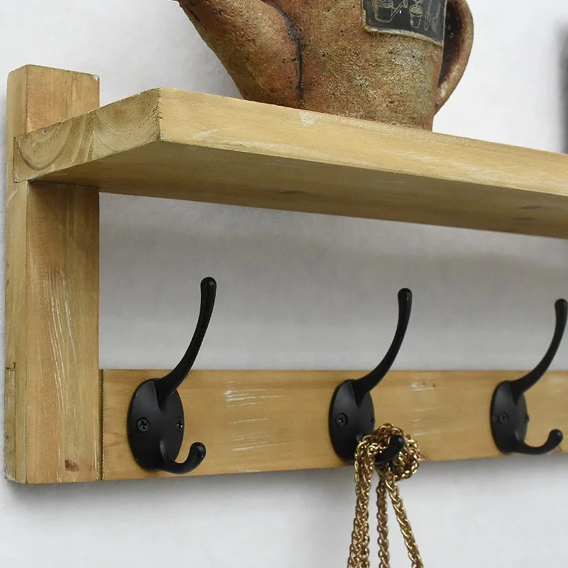 Rustic Wall Mounted Coat Rack Shelf,Farmhouse Brown Wooden Entryway