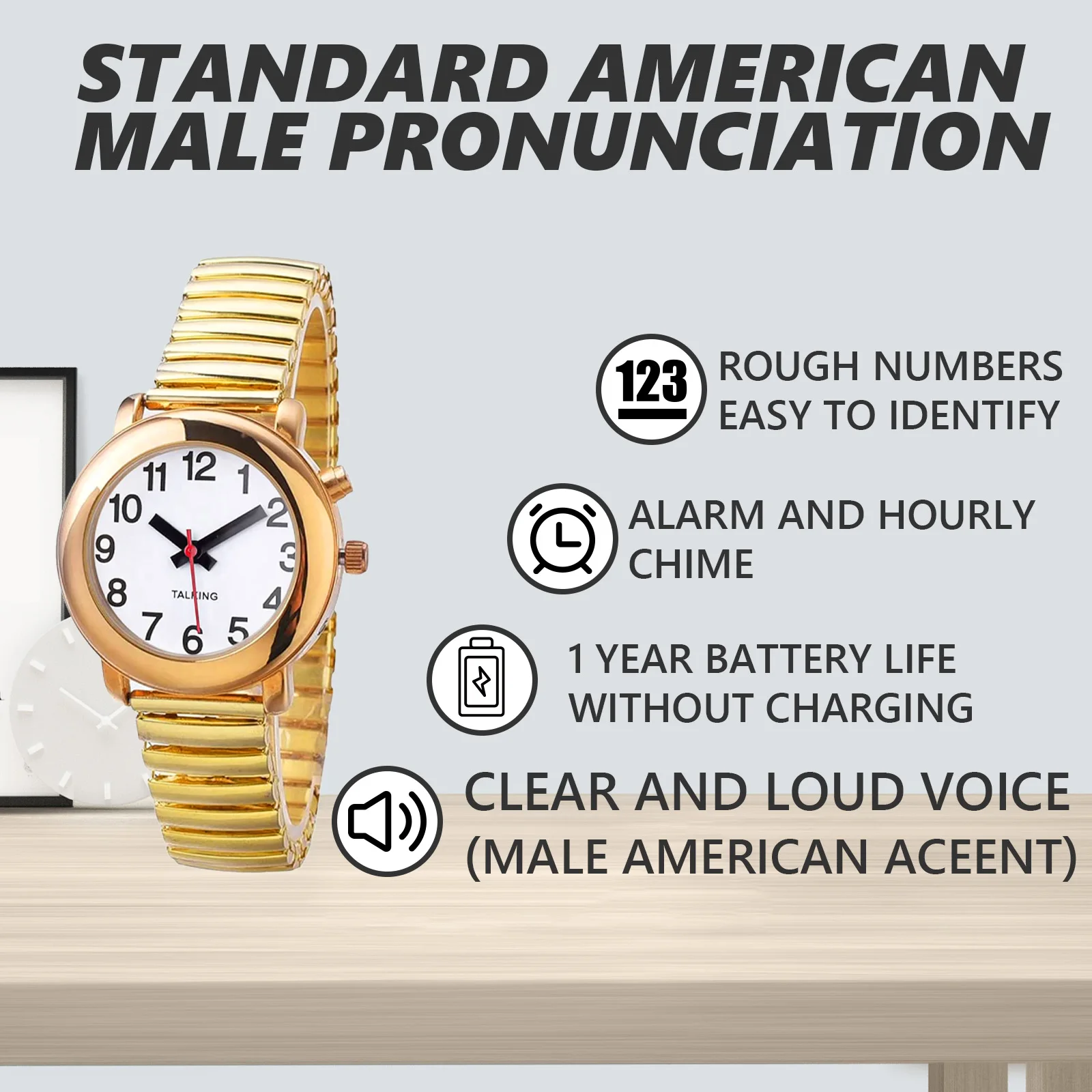 Best Talking Watch for Seniors Golden Accent Alarm