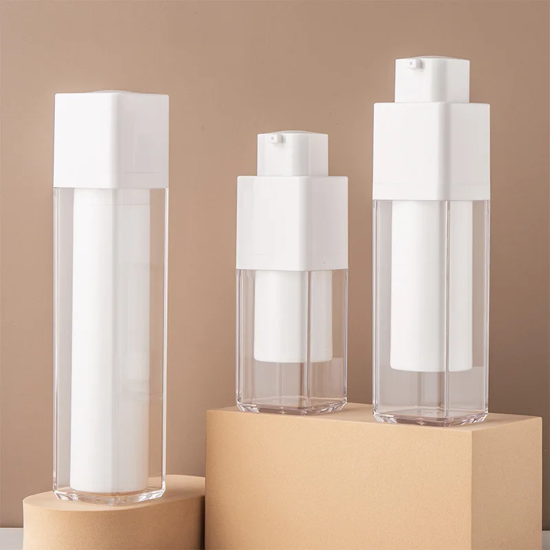Plastic Acrylic Serum Lotion Twist up Airless Bottles Square Refillable Airless Pump Bottle Cosmetic Containers 15ml 30ml 50ml