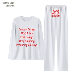 Wholesale Custom Logo Design Your OWN Adult Sleepwear Pyjamas Loungewear Print Pajama for Men Large Nightwear Set Family Clothes