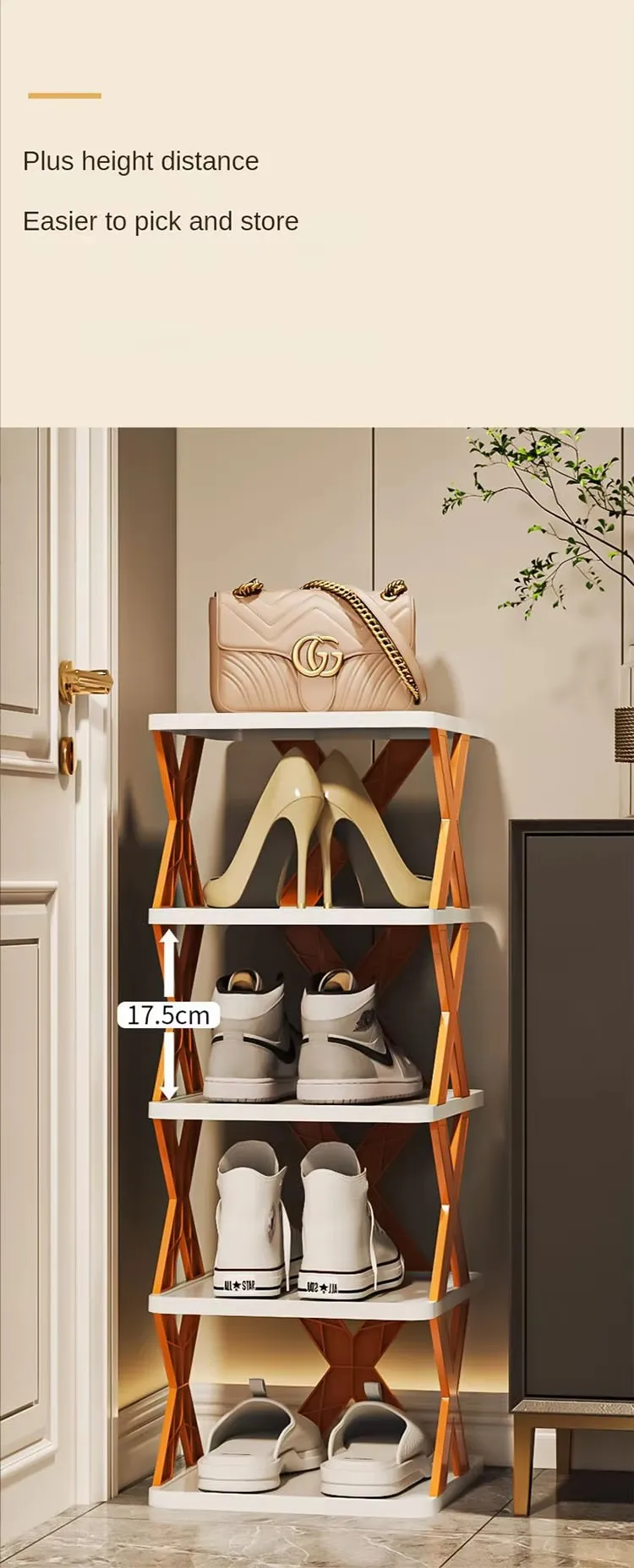 Easy-to-Assemble Living Room Shoe Organizer Space-Saving PP Plastic Storage Shelf with Close-to-the-Door Design details