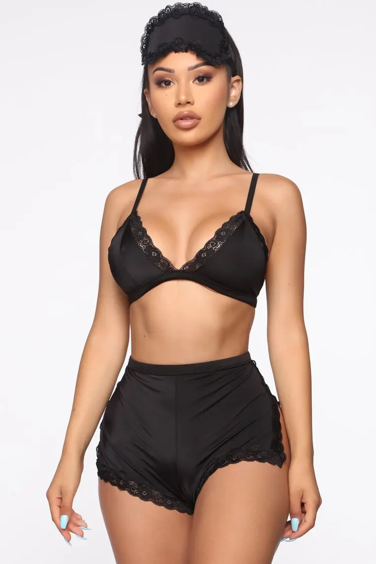 black bra and shorts set