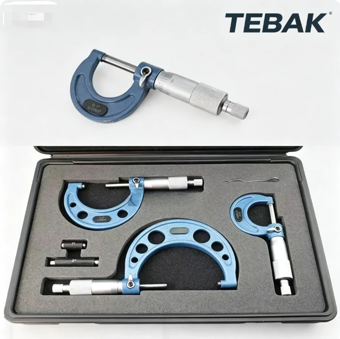 TEBAK High Accuracy Spiral OD Micrometer Set 0-100mm External Outside Diameter Measuring Micrometer Tool Kit 3/4/6 Pcs