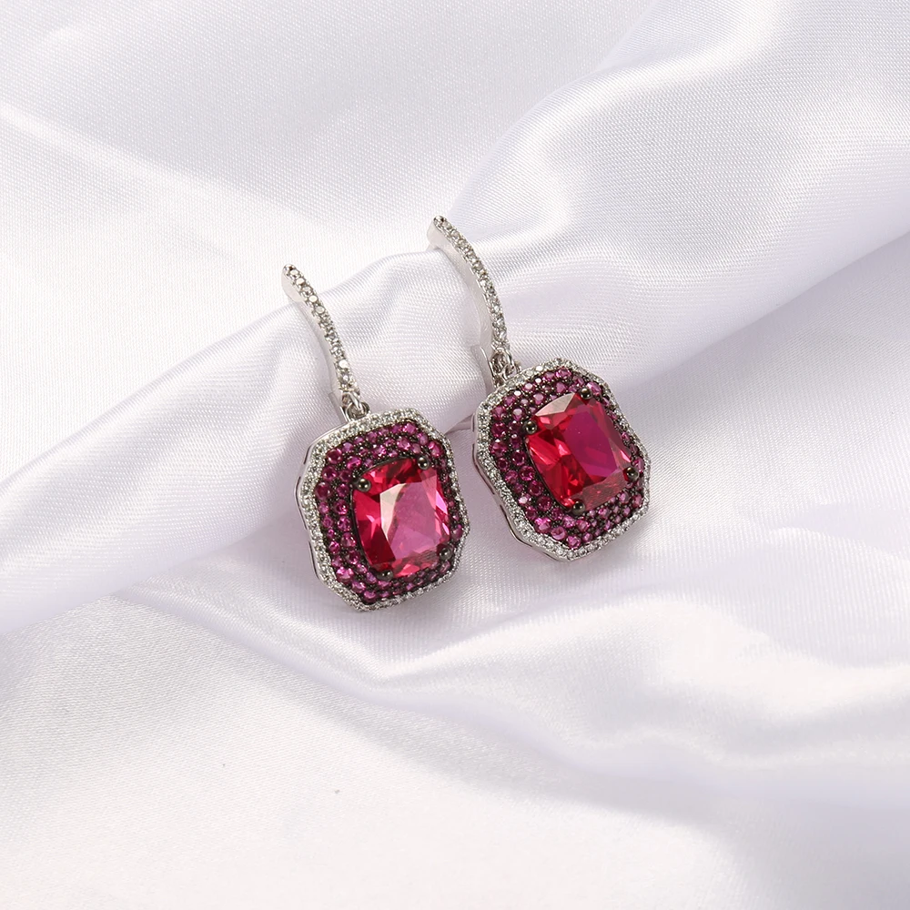 Dangle Charm Chandelier Huggie Earrings manufacturer statement geometric arete crystals Drop Earrings ruby CZ Pendant Earrings