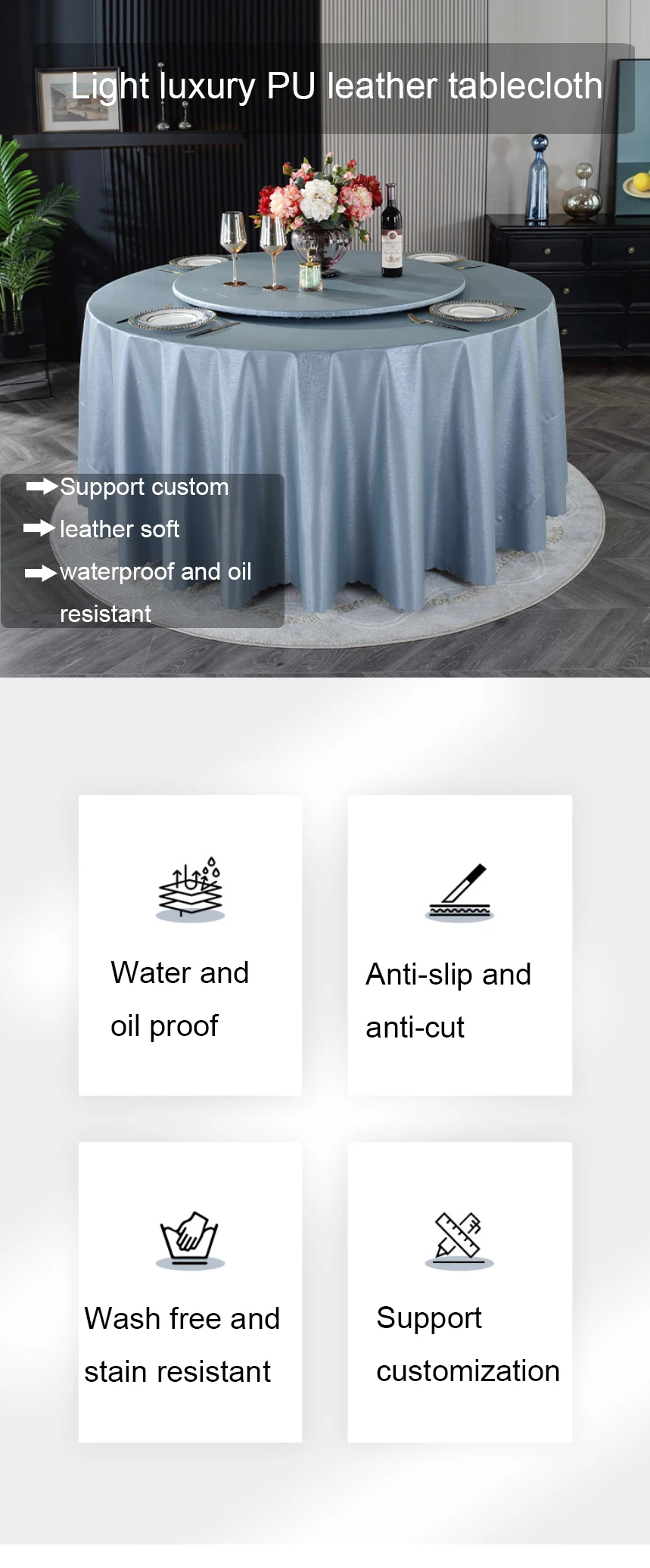 Hotel Round Tablecloth Waterproof Oil Proof Ironing And Wash Free Table