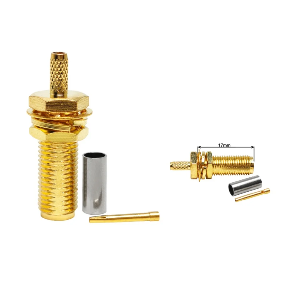 Brass Material 50 Ohm  Thread Length 17mm Connectors SMA Female Jack Hembra Bulkhead Connector for RG316 RG174 LMR100 Cable