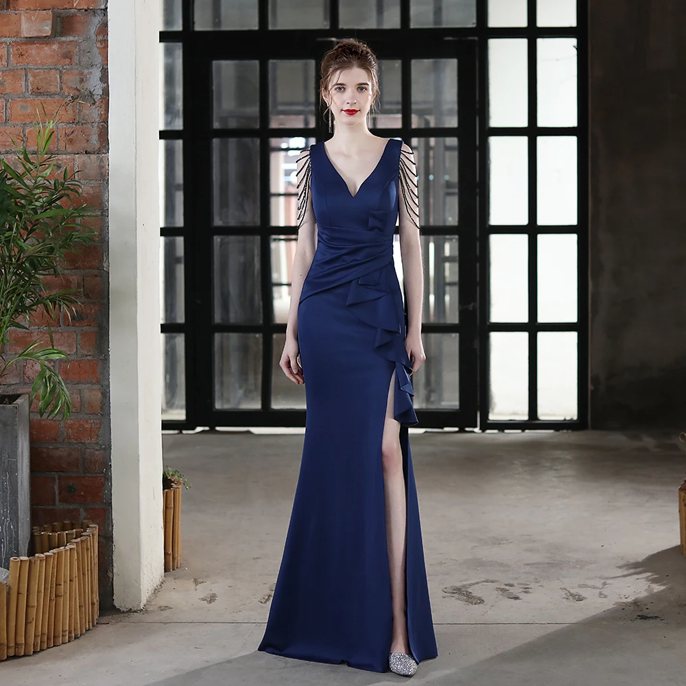 navy fishtail bridesmaid dress Wholesale Sexy Fishtail Evening Dress Sequin Maxi Long Mermaid main image 0