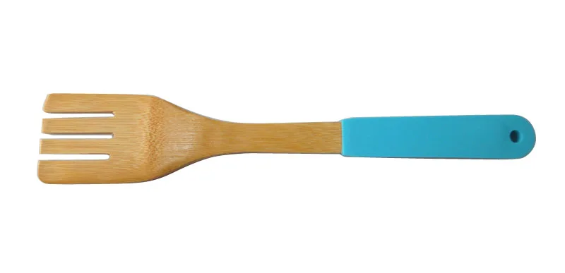 Бамбуковая кухонная утварь набор столовых приборов 30 см Силиконовая бамбуковая Ложка Вилка лопатка противоскользящая термостойкая силиконовая ручка