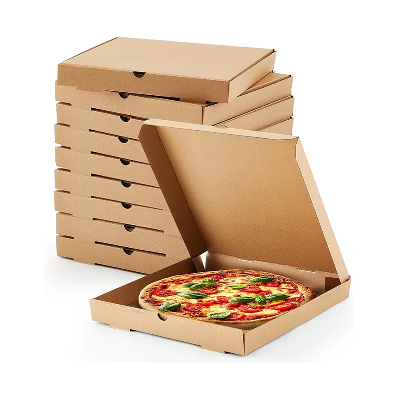 Factory Direct Custom Kraft Paper Pizza Box Food Grade Corrugated Carton Disposable Takeaway Packaging Box Wholesale