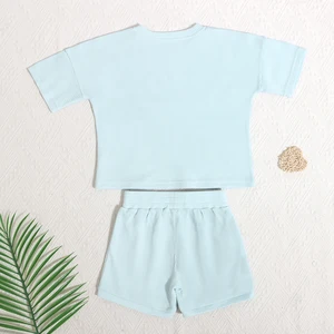 New Designer Trendy Custom Fashion Children Crew Neck Tops Elastic Waistband Shorts Cool Kids Clothing Sets