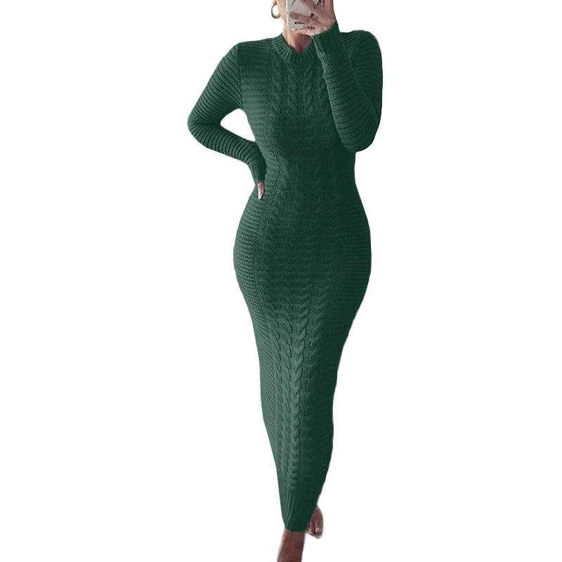 chinese dress ladies PRETTYGARDEN Women Sweater Dress Fall Fashion Long Sleeve V Neck Ribbe main image 0