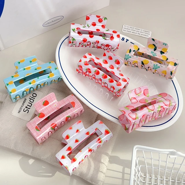 New Square and Fashionable Fruit Series Claw Clamps Cute Full-Color Printed Shark Clip the Girl's Simple and Sweet Hair Claws
