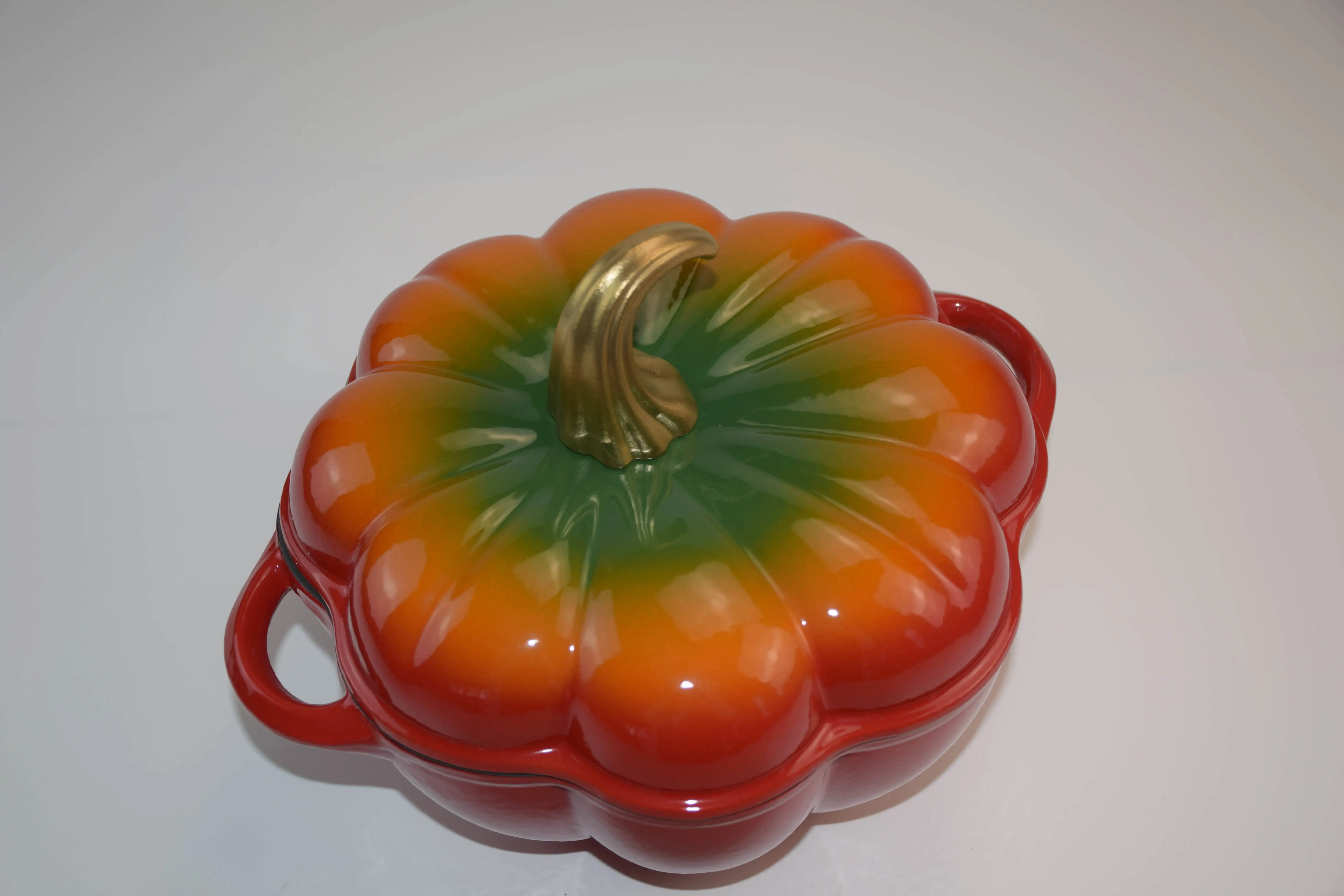 red pumpkin shaped dutch oven enameled