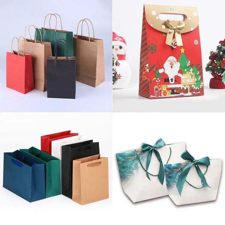 Custom logo wholesale 100% recyclable shopping gift kraft paper grocery bag brown kraft paper clothing bag with handle