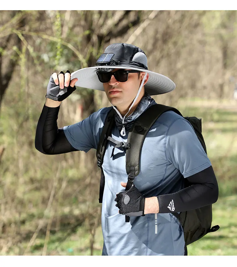 Wholesale Summer UV Protection Breathable Solar Charging Fans Different Colors Wide Brimmed Sun Hats Nylon for Outdoor Work