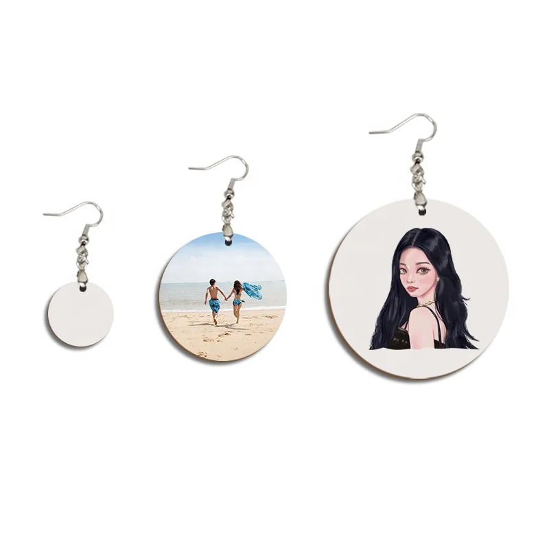 Custom Design Wood Circle Earring Sublimation Blank MDF Round Earrings