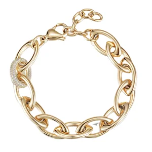 Wholesale Fashion Jewelry Cable Wire Valentine Wide Cuban Curb Design Real Gold Plated Link Bracelet Women