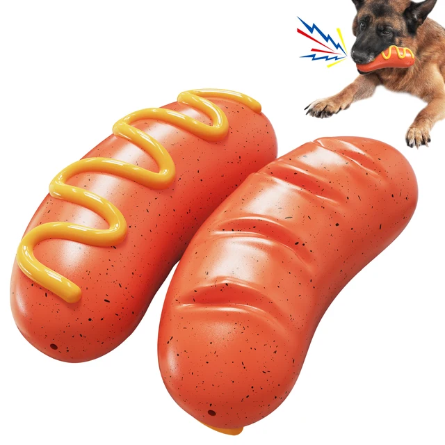 Factory price Sturdy and Bite Resistant Teeth-Cleaning Sounding Cheese Grilled Sausage Shaped Dog Toy