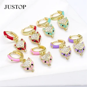 Korean Style Brass 18k Gold Plated Hand Animal Geometric Zircon Charm Brass Earring for Women Jewelry