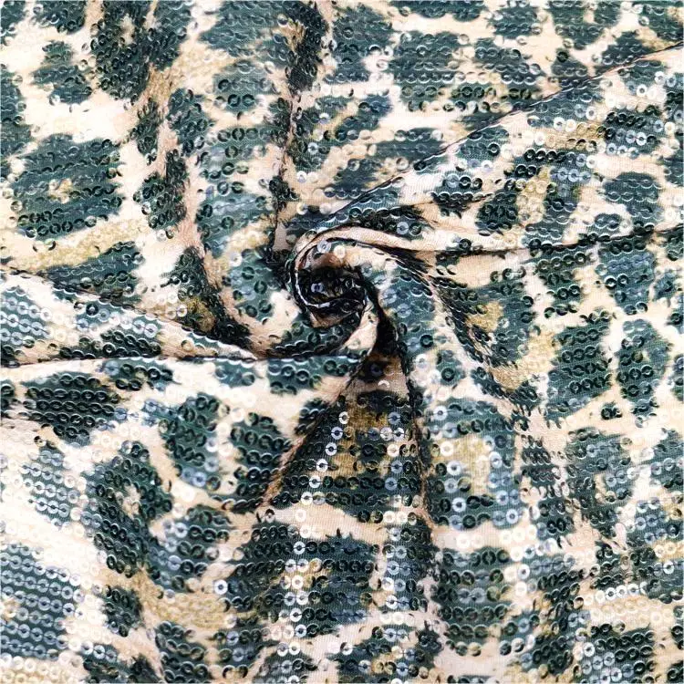 Sequin Polyester Spandex Digital Print Fabric for Wedding Evening Dress