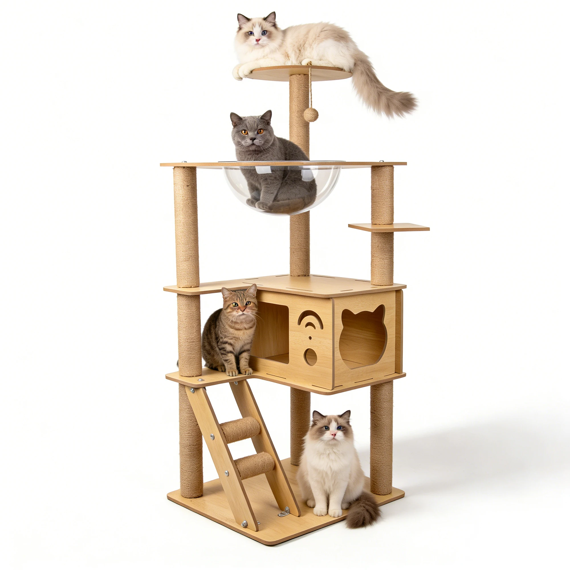 Eco-friendly Cat Climbing Frame & Scratching Post with Integrated Space Capsule Bed Cat Tree