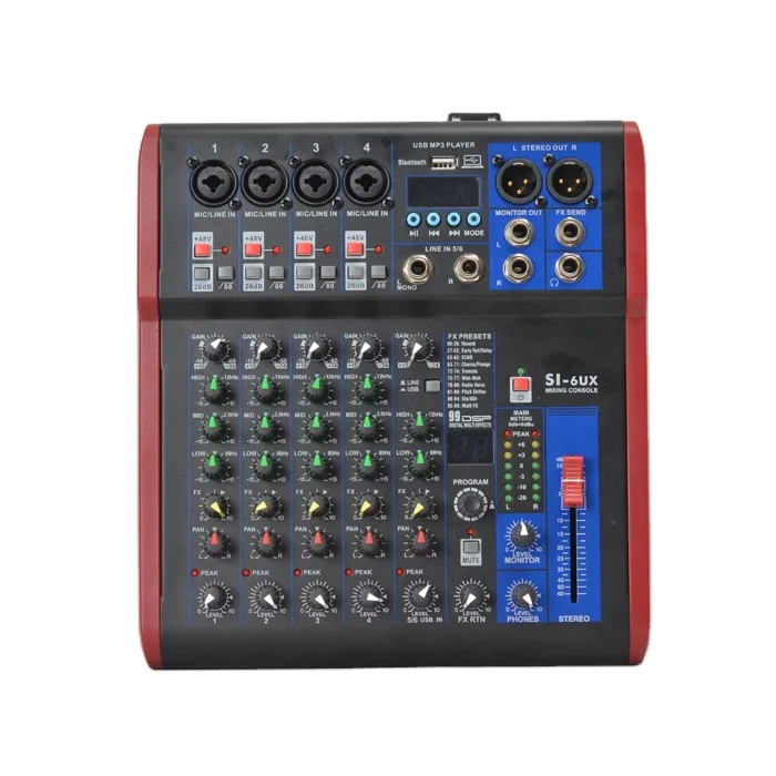 99 Dsp Effect USB Performance Stage Sound Audio Speaker 6 Channel Mixer Mixing Console Professional Audio Mixer