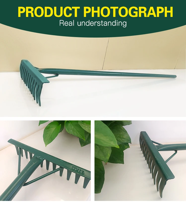 product hot sales garden farm tools  metal  lawn leveling  leaf  rake  with long handle-4