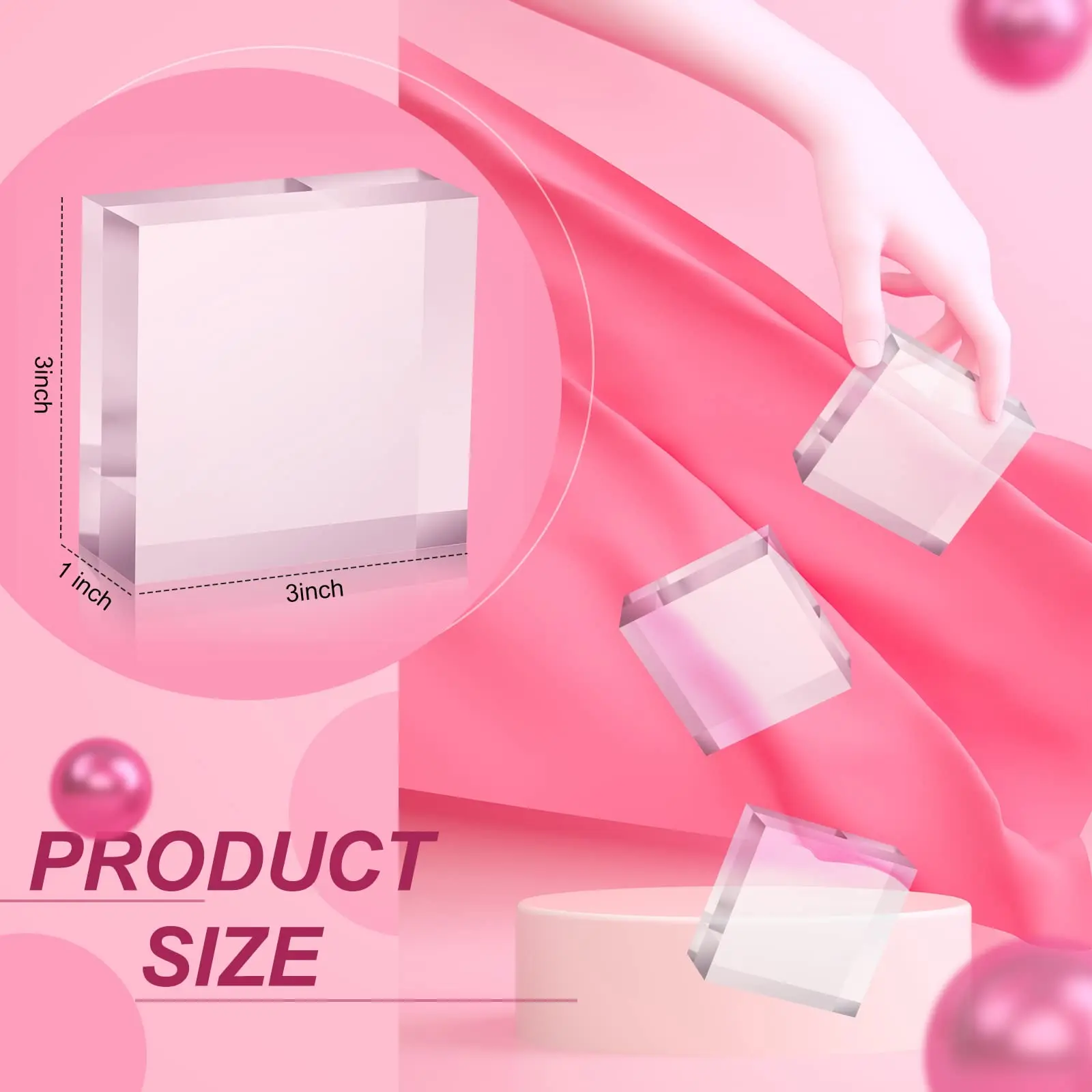 3 X 3 X 1 Acrylic Square Display Block Clear Polished Acrylic Cube Jewelry Ring Showcase Display Stand details