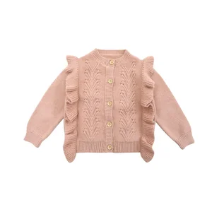 C1541/Customized Autumn Thick Kids Sweater Cardigan Coat Ruffles Boutique Baby Sweater
